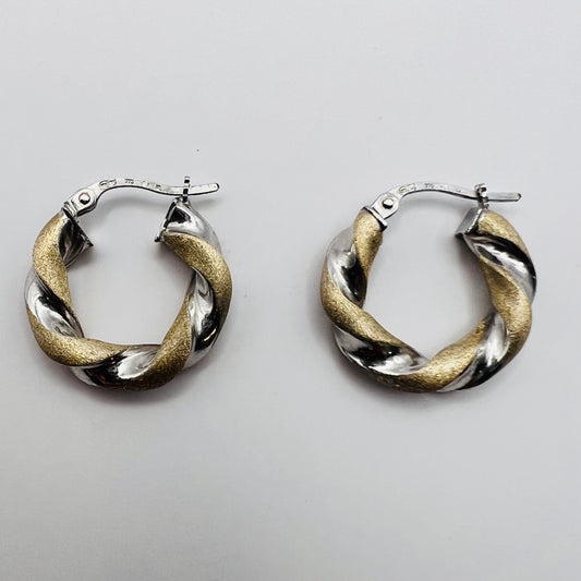 MADE in ITALY Solid 9ct White & Yellow GOLD Twist Hoops