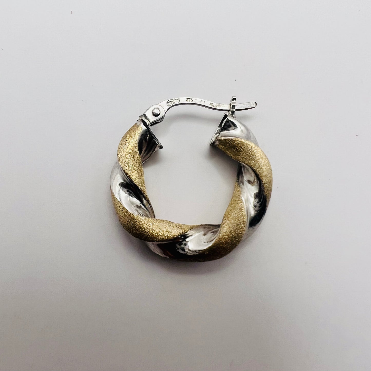 MADE in ITALY Solid 9ct White & Yellow GOLD Twist Hoops