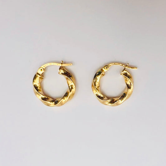 MADE in ITALY Solid 9ct Yellow Gold Twist Hoops