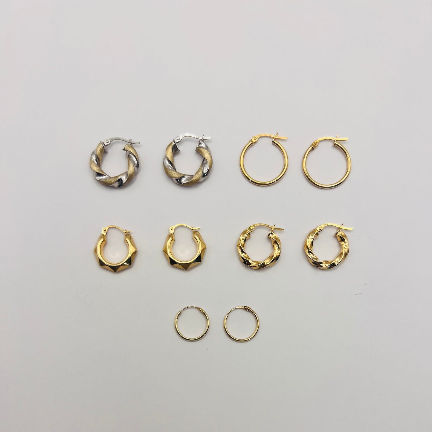 MADE in ITALY Solid 9ct White & Yellow GOLD Twist Hoops