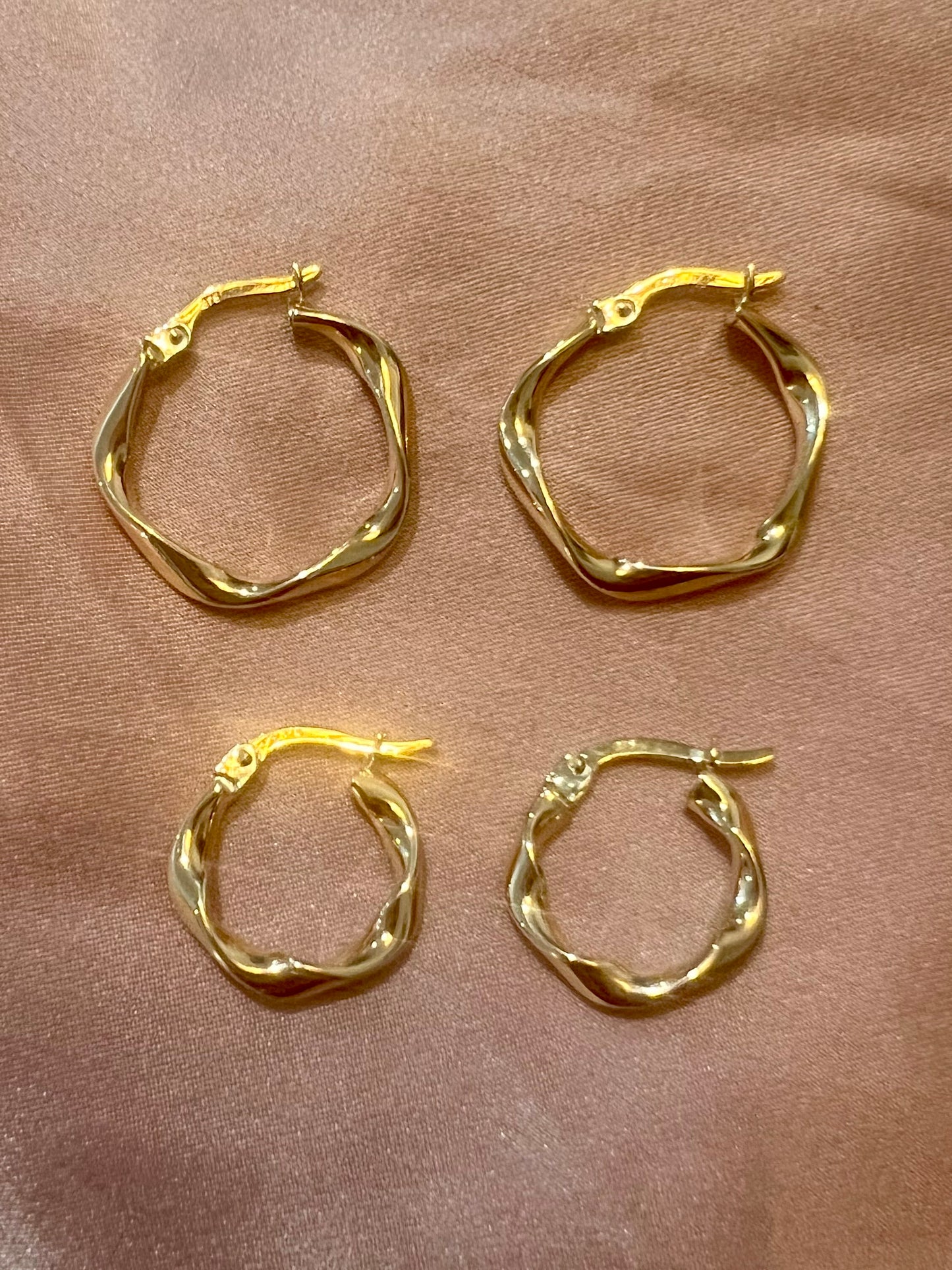 Slight Twist Solid 9ct yellow gold hoop earrings