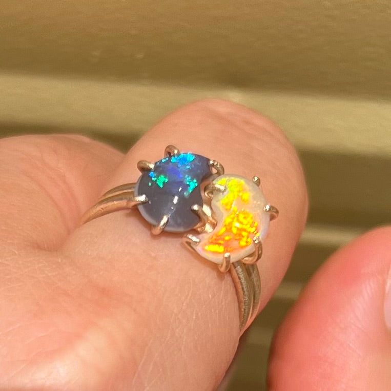 Ice & Fire 2 in 1 Yin Yang opal rings (Solid 9ct yellow Gold)