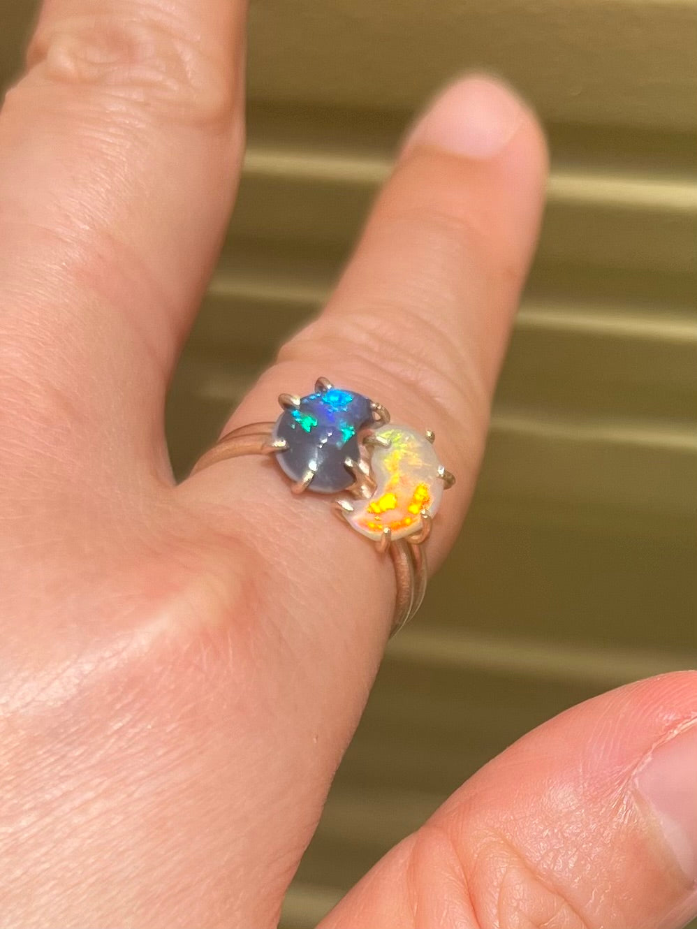 Ice & Fire 2 in 1 Yin Yang opal rings (Solid 9ct yellow Gold)