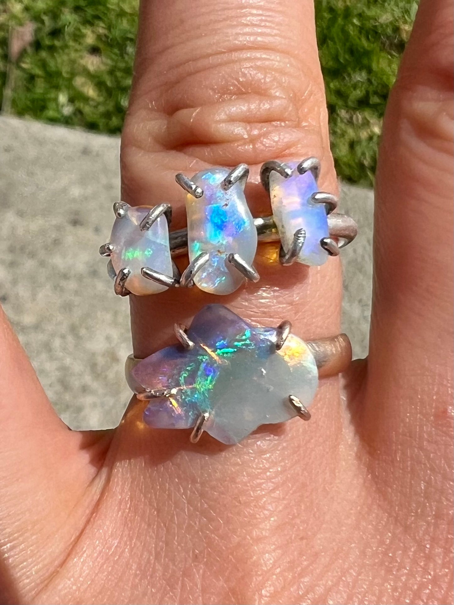 The Trifecta Electric Blue Green opal ring