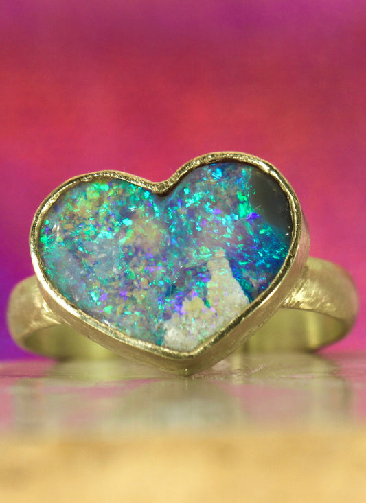 Blue Heart Opal Ring in solid 9ct gold