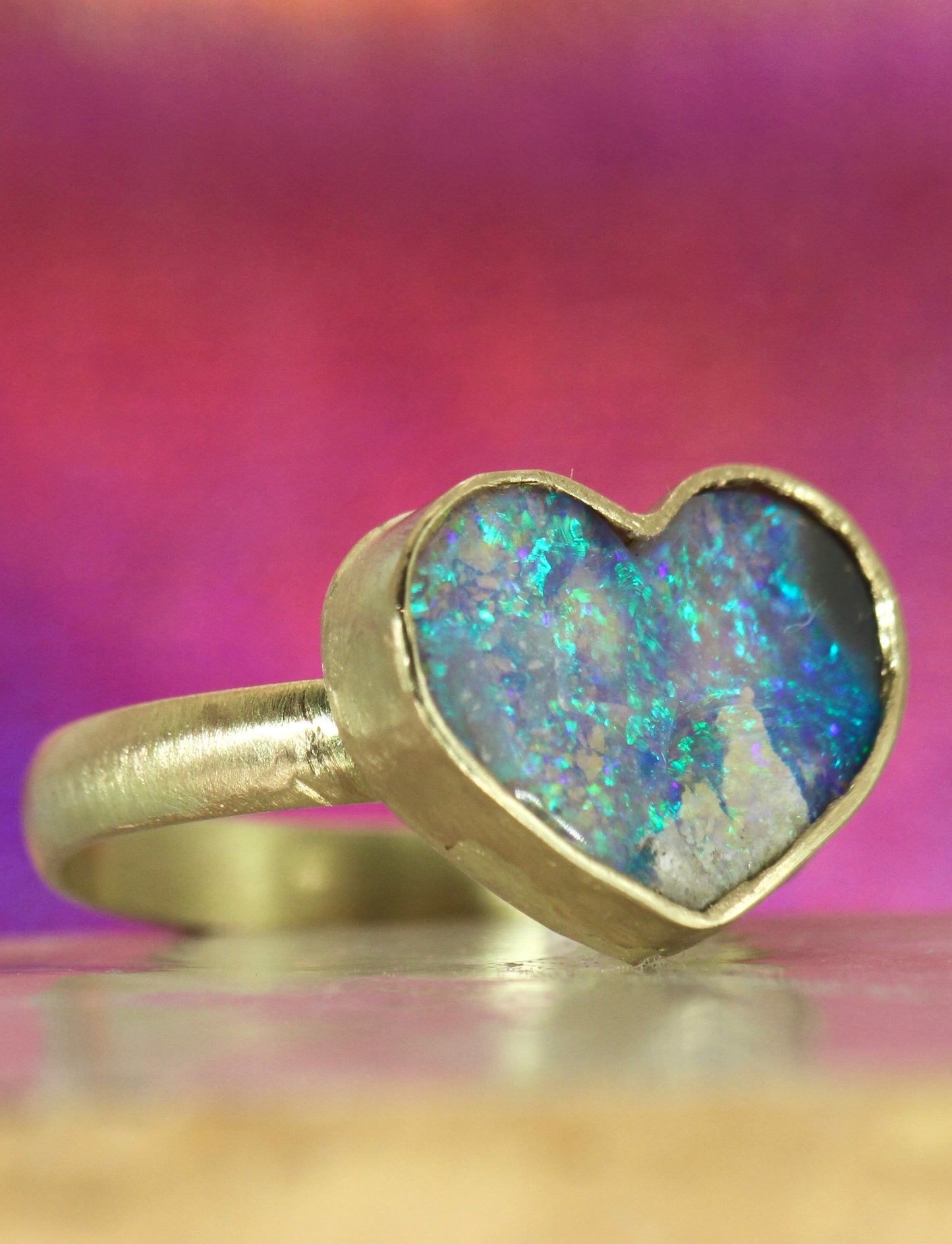 Blue Heart Opal Ring in solid 9ct gold