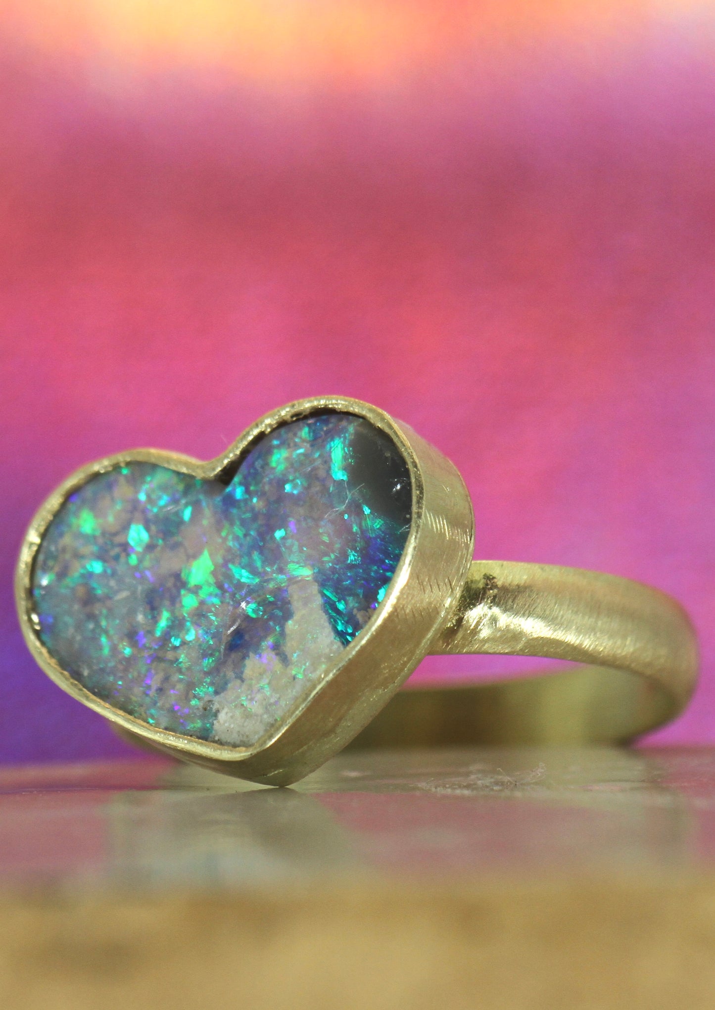 Blue Heart Opal Ring in solid 9ct gold