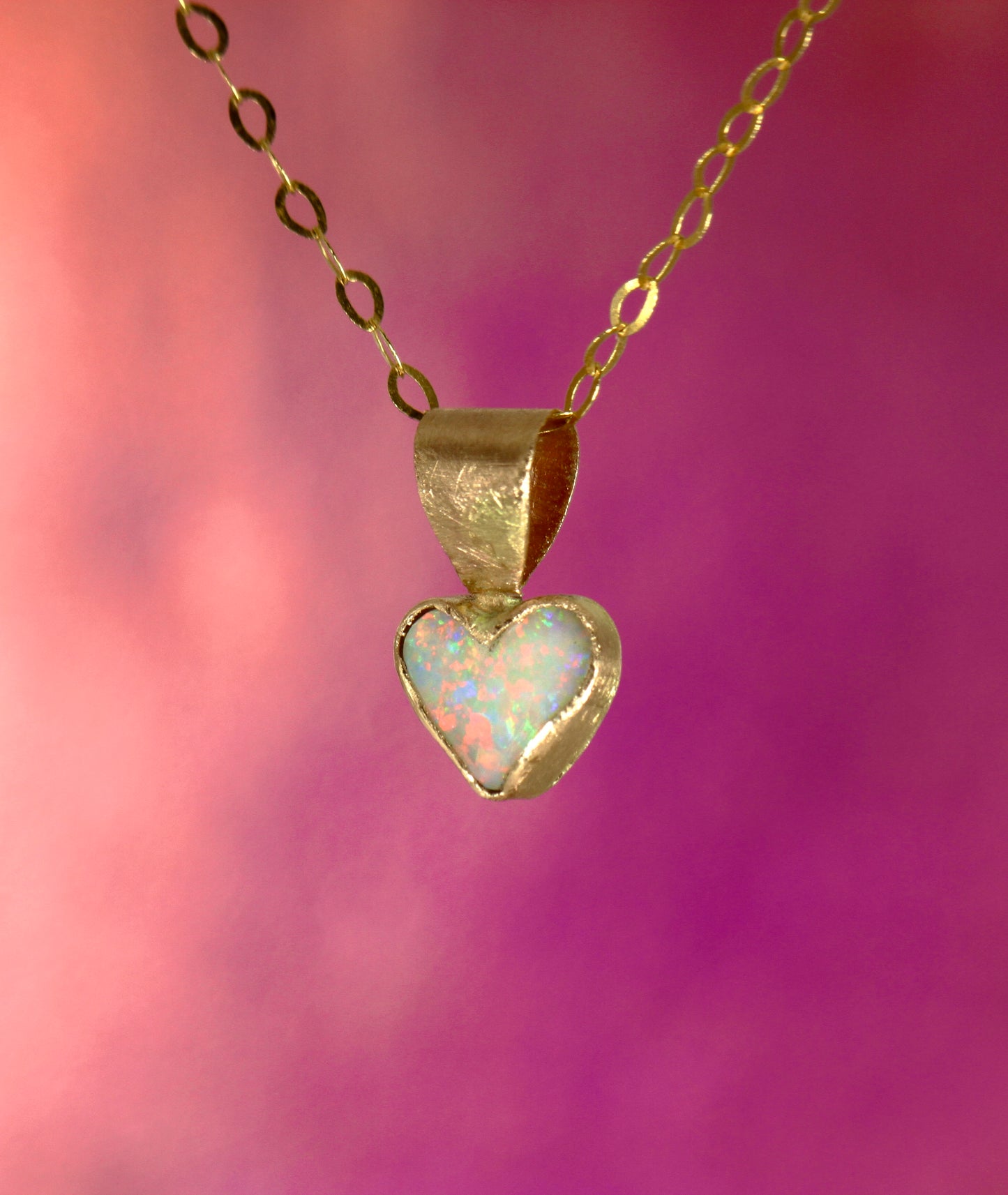 Sparkly Pink Heart Opal pendant in Solid 9ct Rose Gold