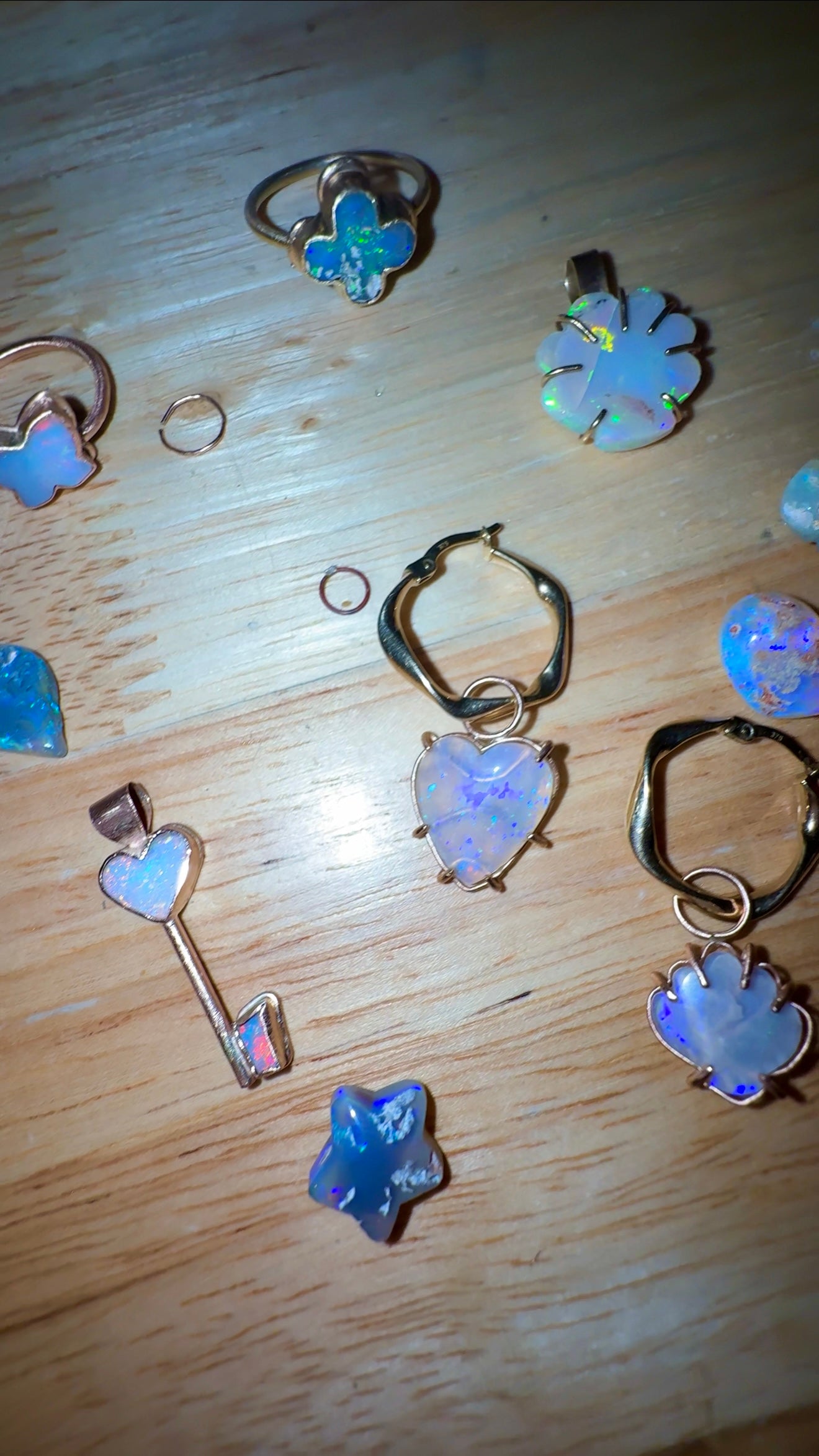 Mermaid Love Heart and Shell Opal Charms in solid 9ct Rose Gold