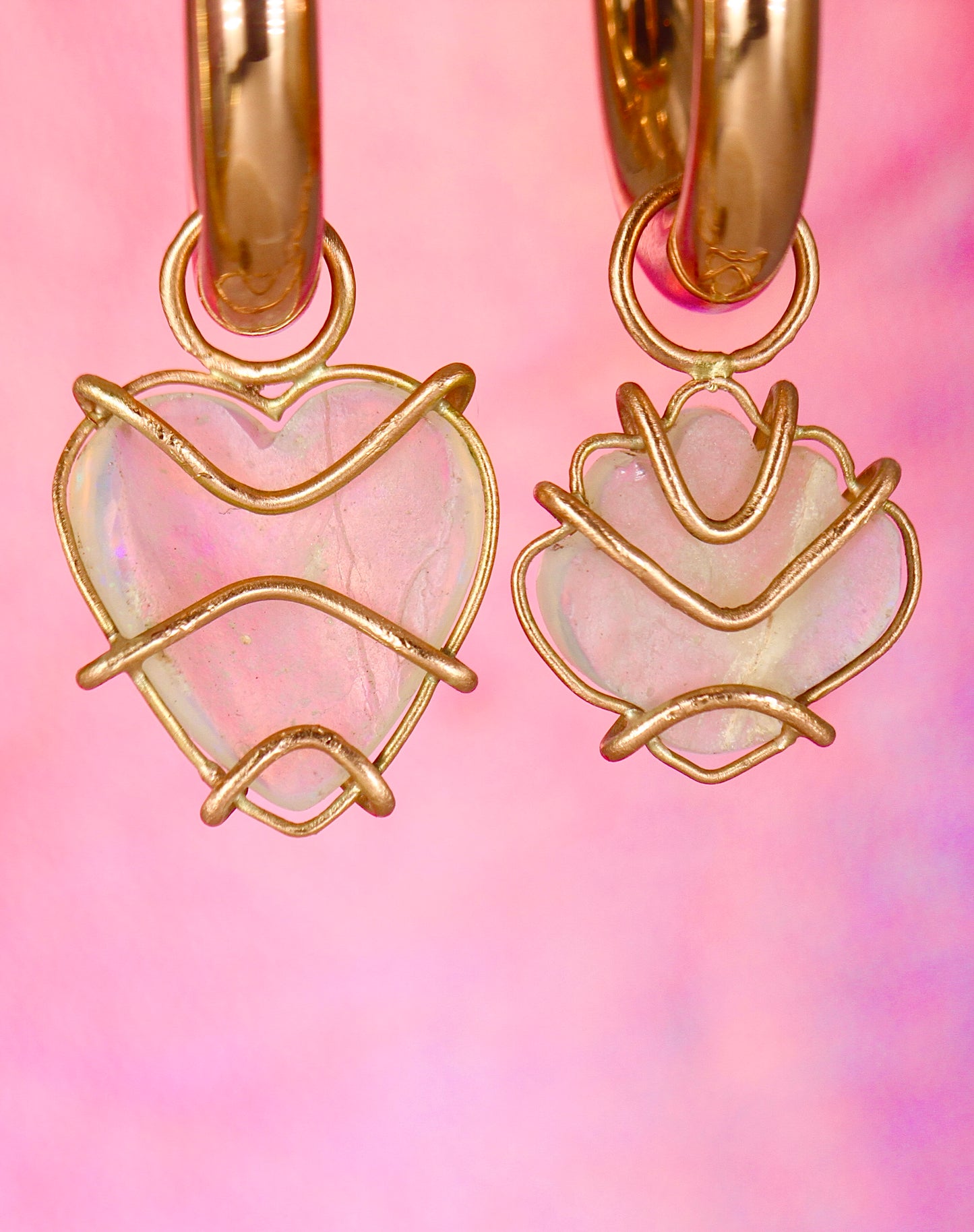 Mermaid Love Heart and Shell Opal Charms in solid 9ct Rose Gold