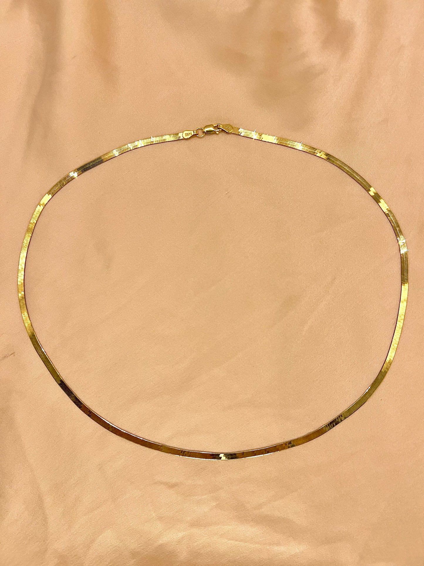 Herringbone necklace (Solid 14K yellow gold) 3mm