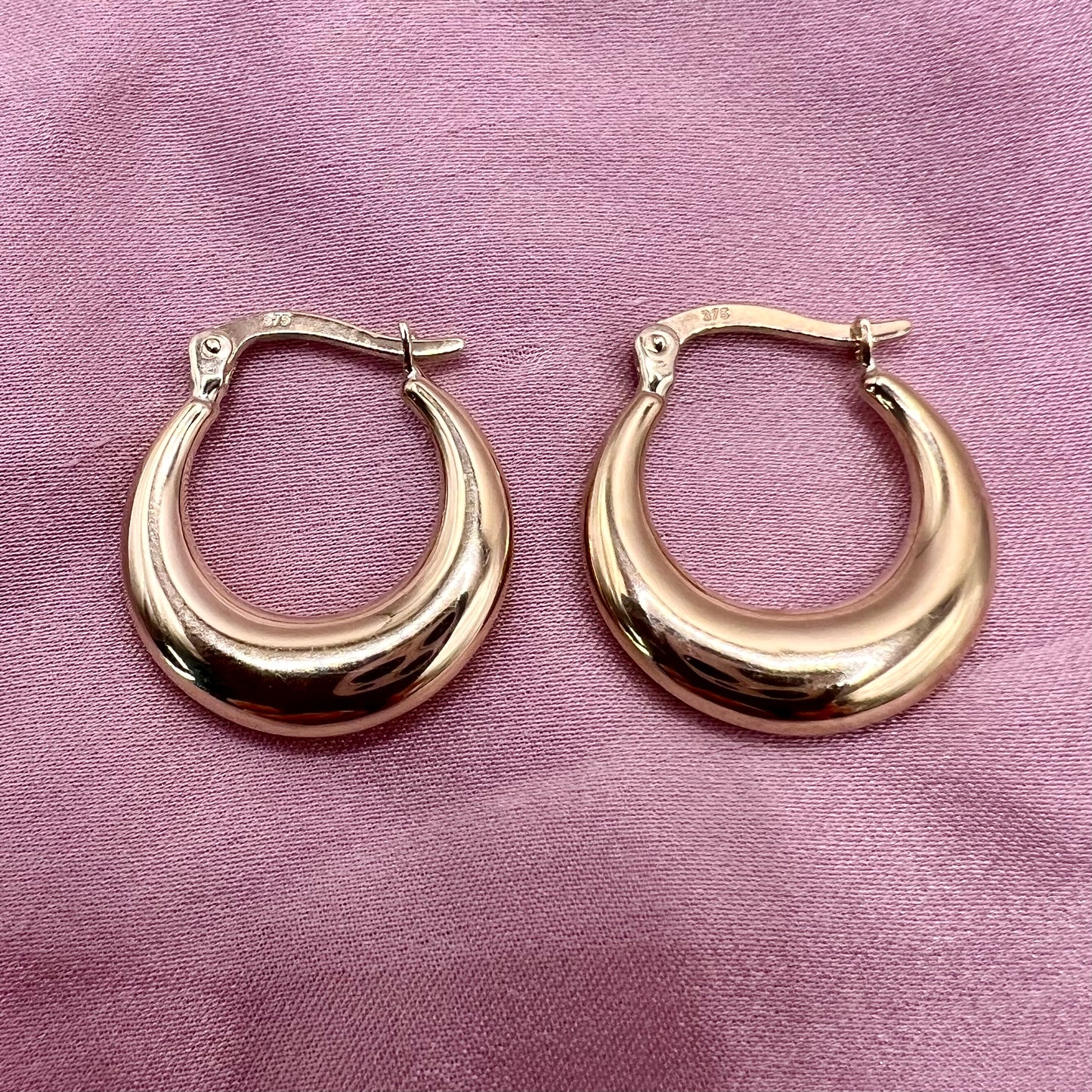 Crescent Moon Solid 9ct gold hoop earrings