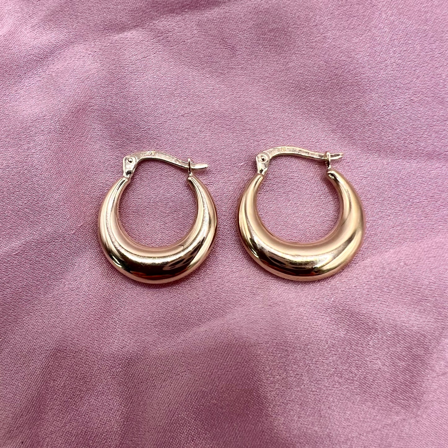 Crescent Moon Solid 9ct gold hoop earrings