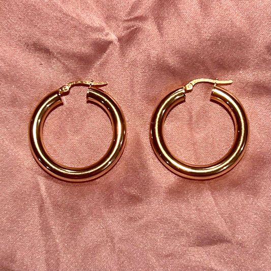 MADE in Italy Smooth Criminal Hoops (Solid 9K yellow gold) 4mm thick