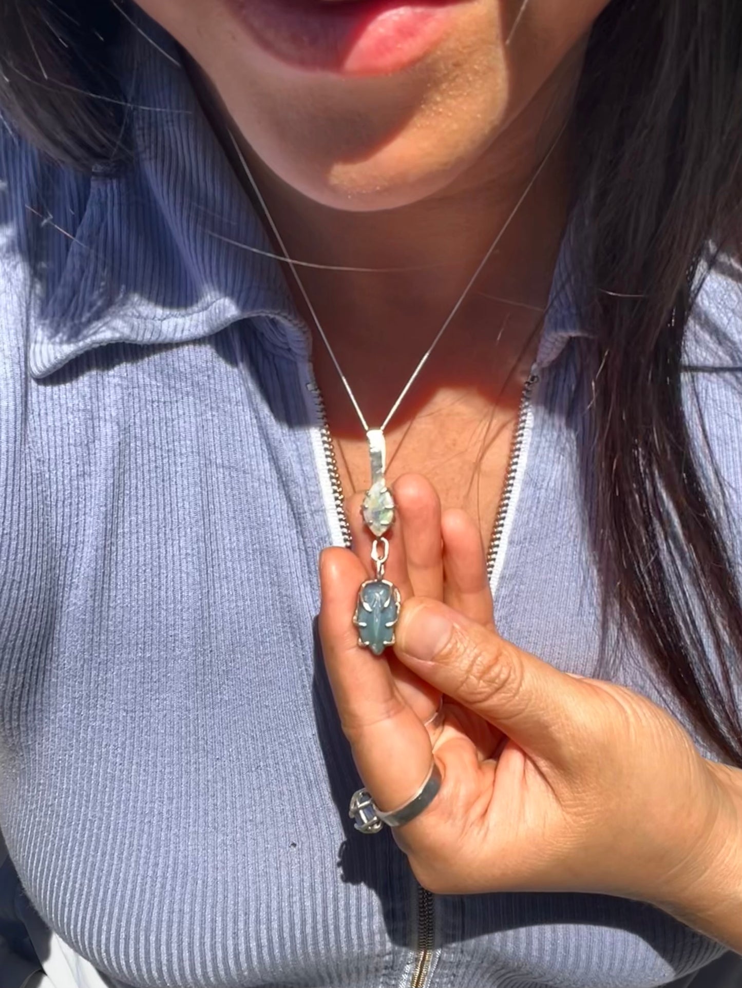 Green Opal and Opalised Shell fossil pendant