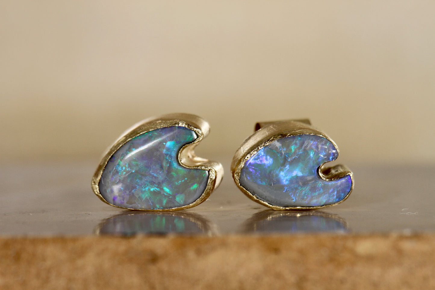 Blue Opal Wave Studs in solid 9ct gold