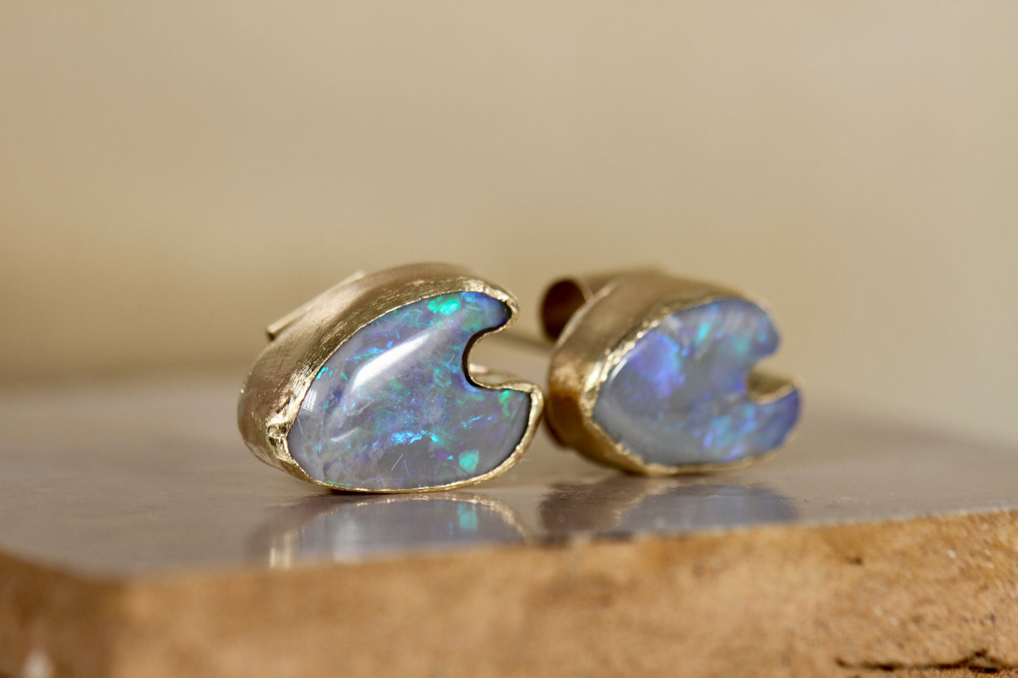 Blue Opal Wave Studs in solid 9ct gold