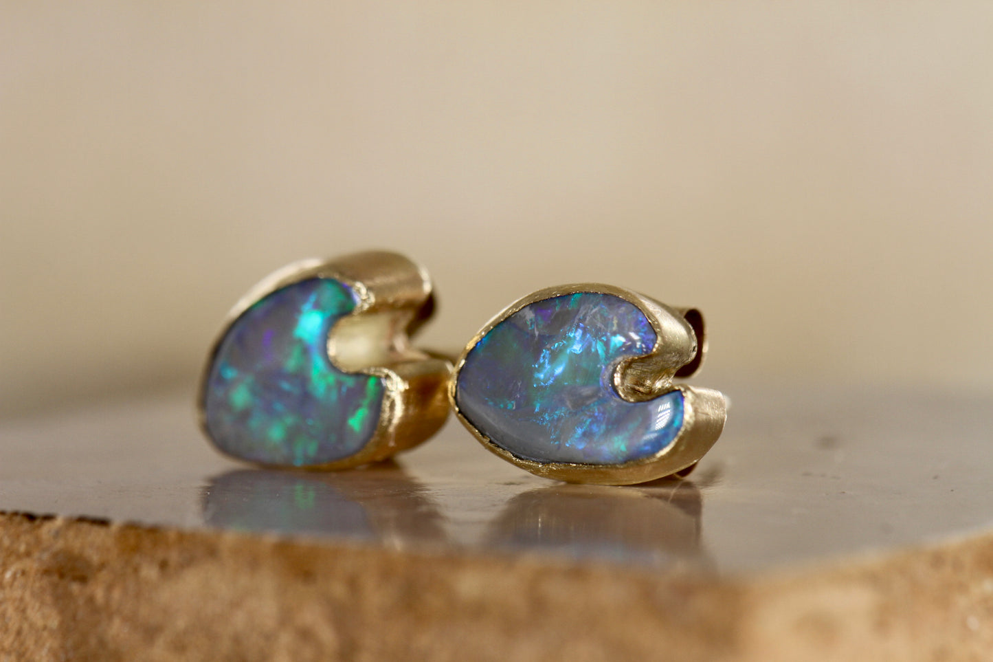 Blue Opal Wave Studs in solid 9ct gold