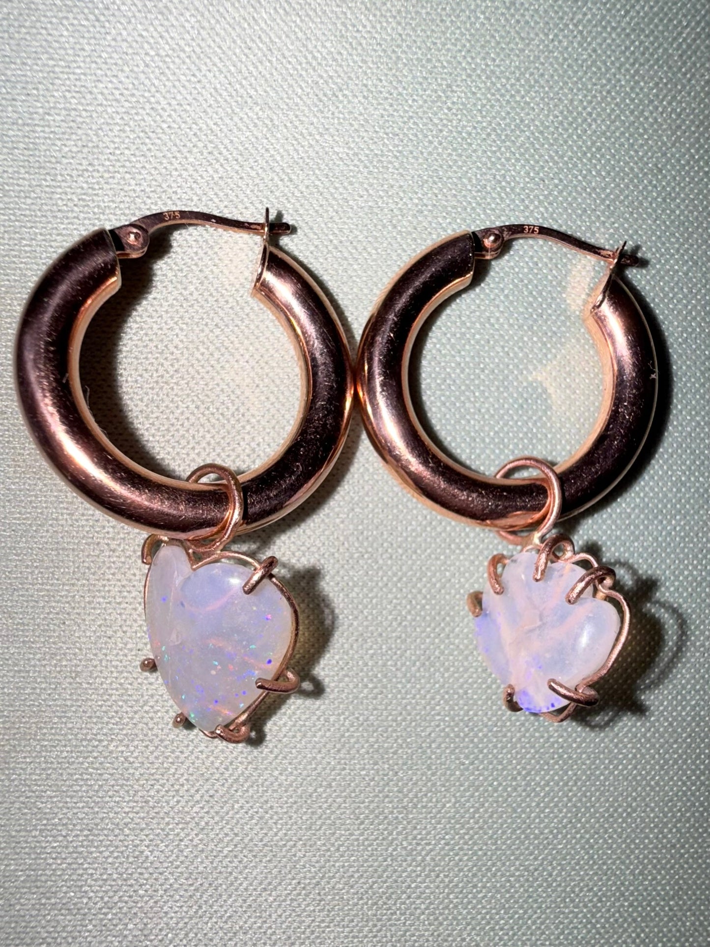 Mermaid Love Heart and Shell Opal Charms in solid 9ct Rose Gold