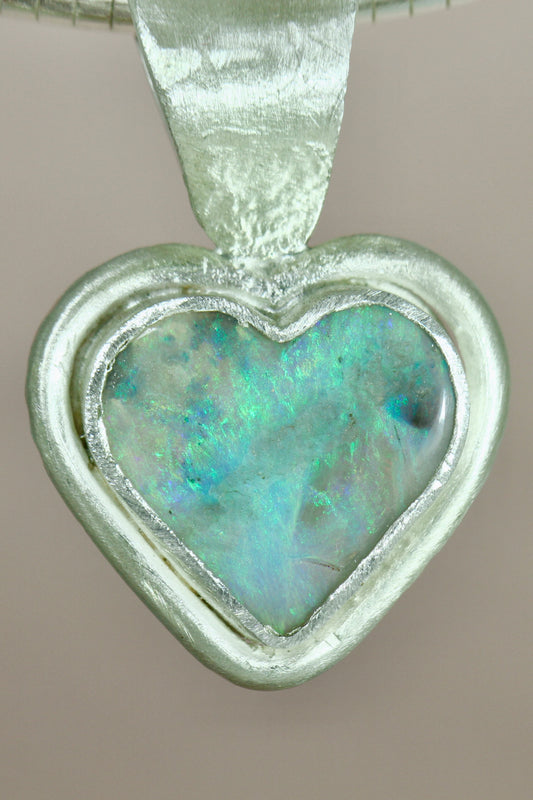 Turquoise Heart Opal Pendant in Silver - Heart of the Ocean