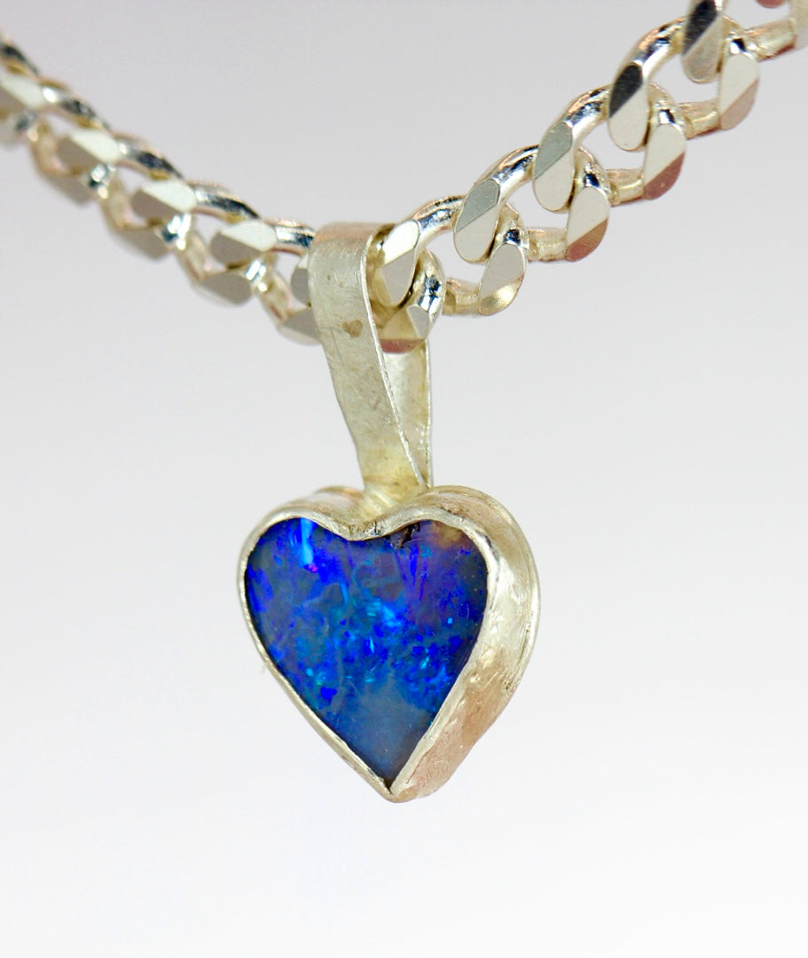 Deep Blue Heart of the Ocean Opal Pendant in Silver