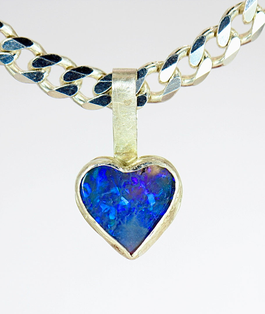 Deep Blue Heart of the Ocean Opal Pendant in Silver