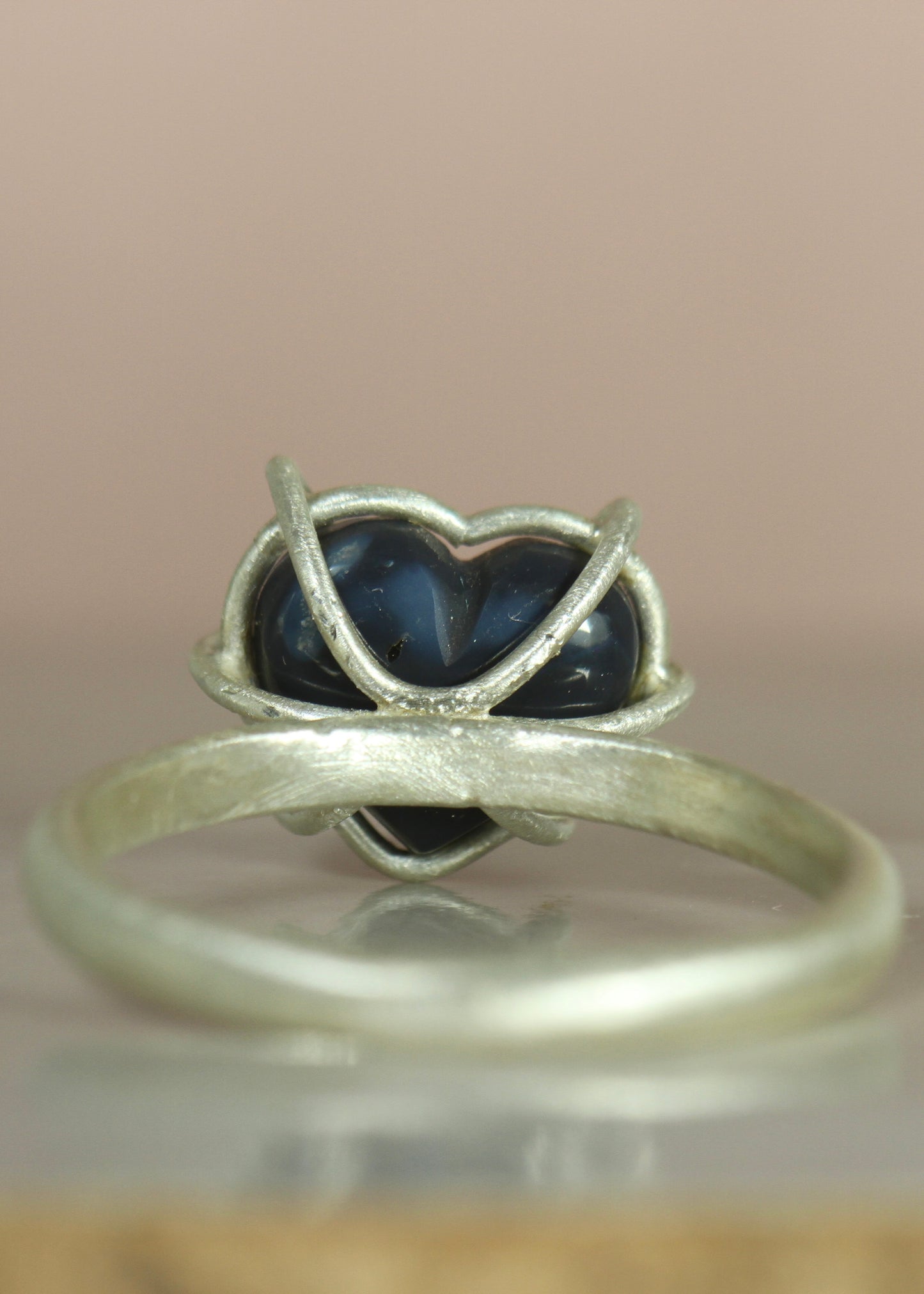 Black Opal Blue Heart Ring in silver