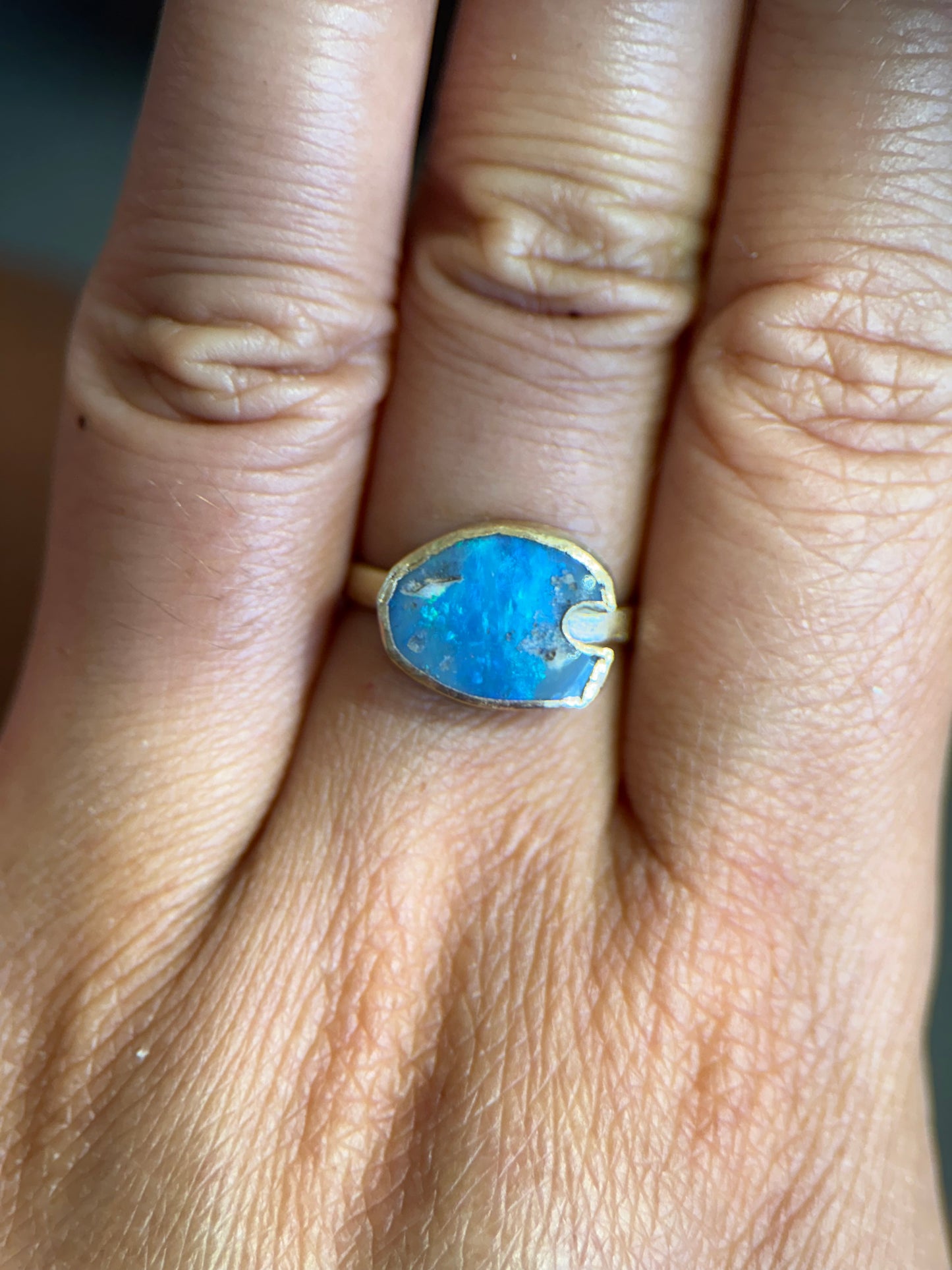 Blue Opal Wave ring in solid 9ct gold