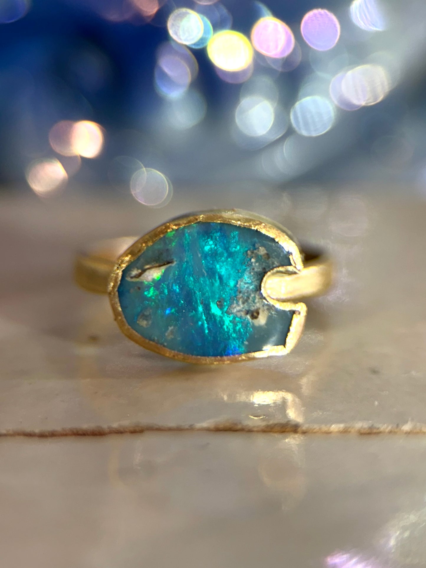 Blue Opal Wave ring in solid 9ct gold