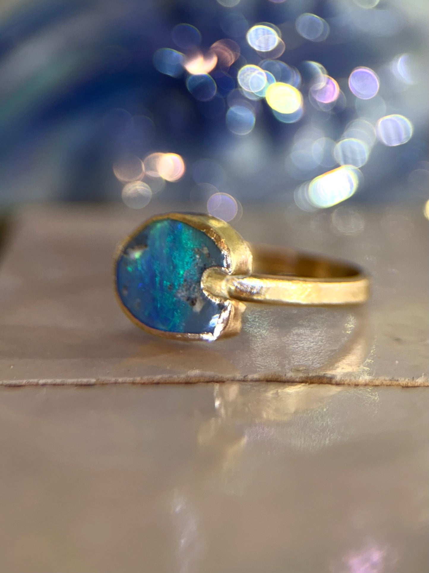 Blue Opal Wave ring in solid 9ct gold