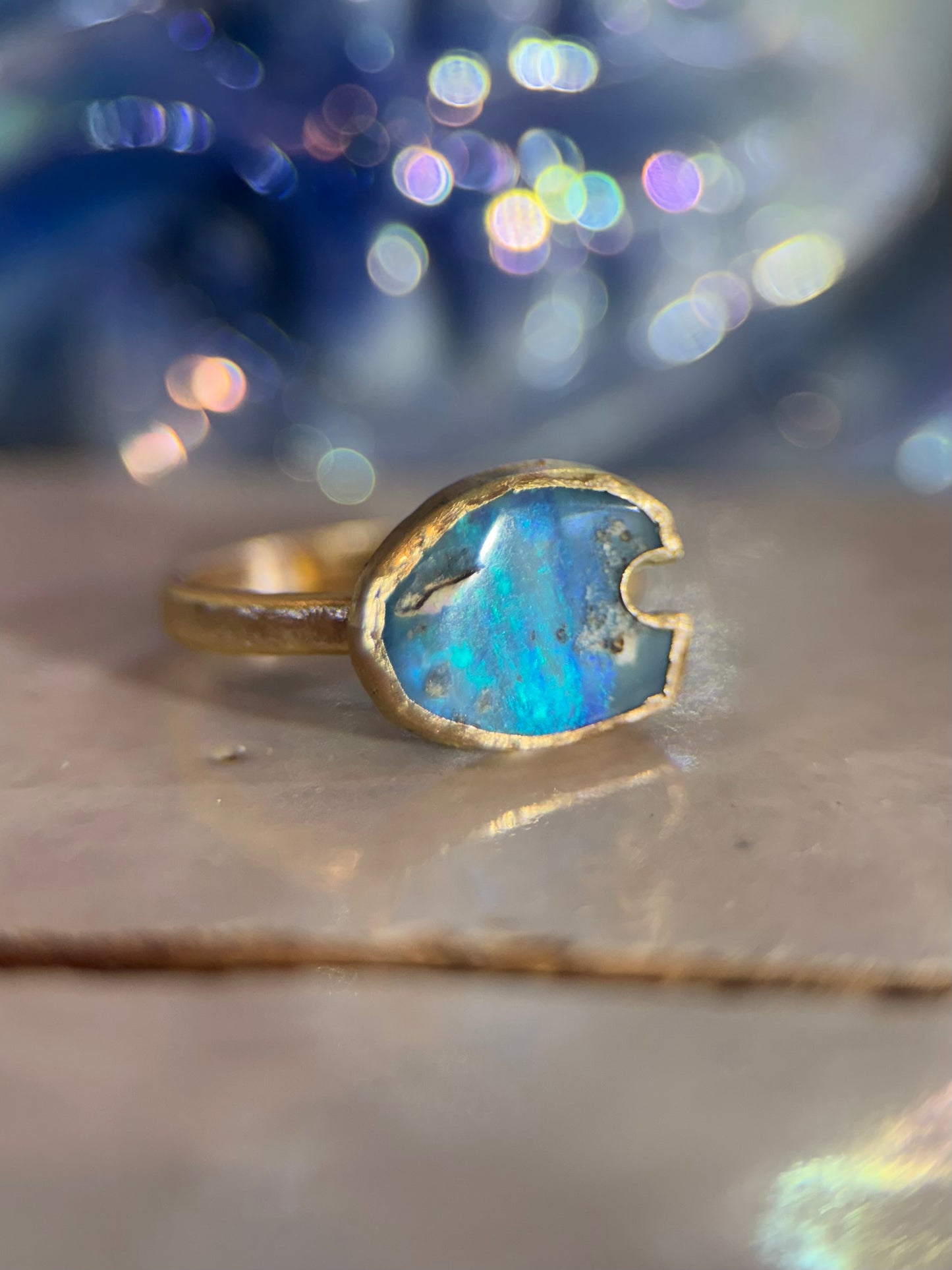 Blue Opal Wave ring in solid 9ct gold