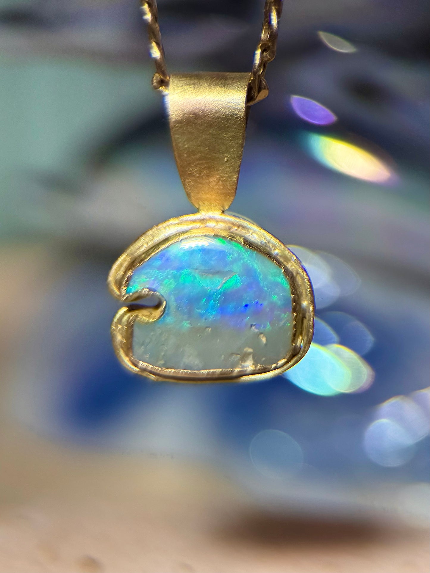 Turquoise Opal Wave Pendant in solid 9ct Gold