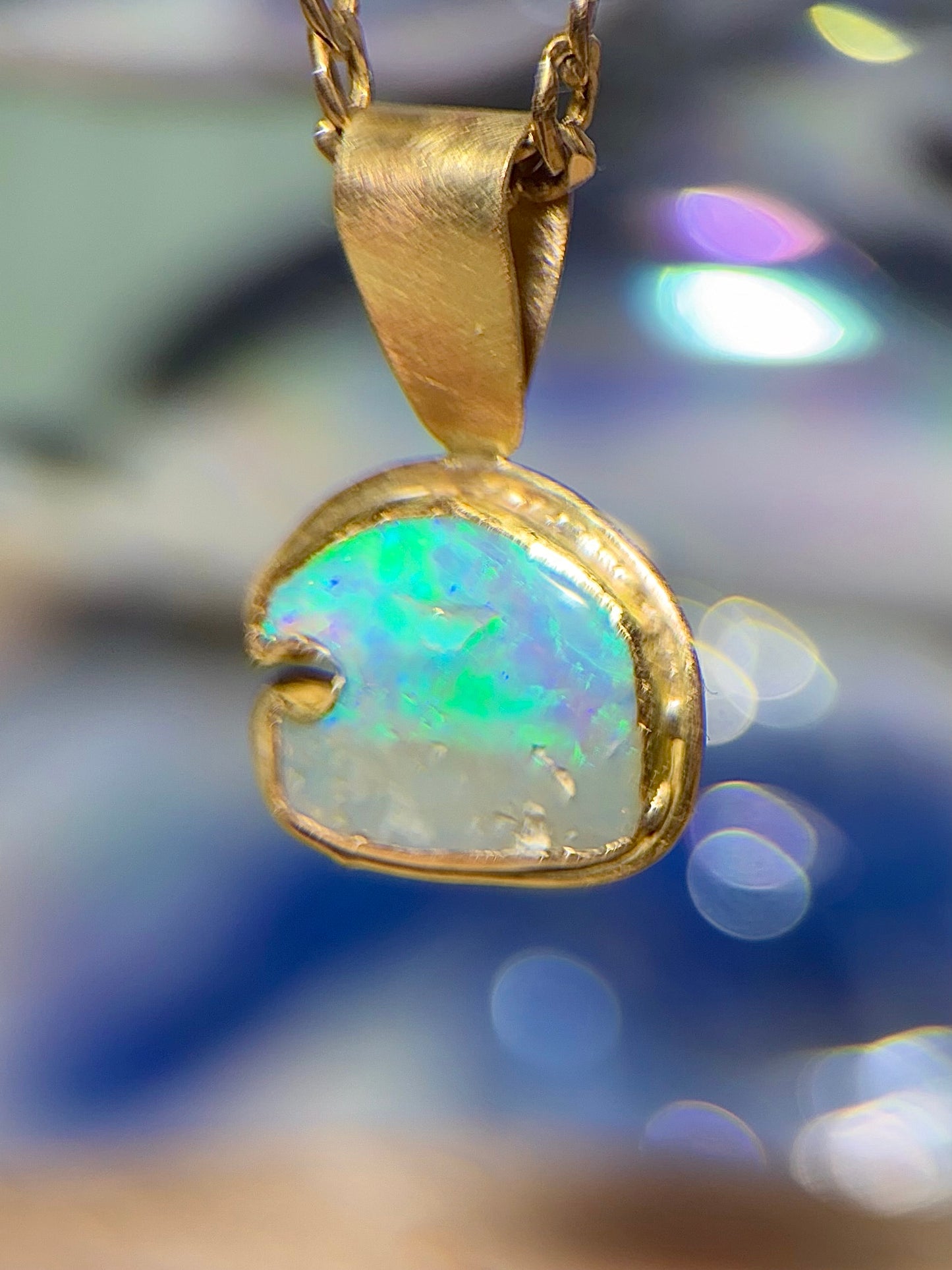 Turquoise Opal Wave Pendant in solid 9ct Gold
