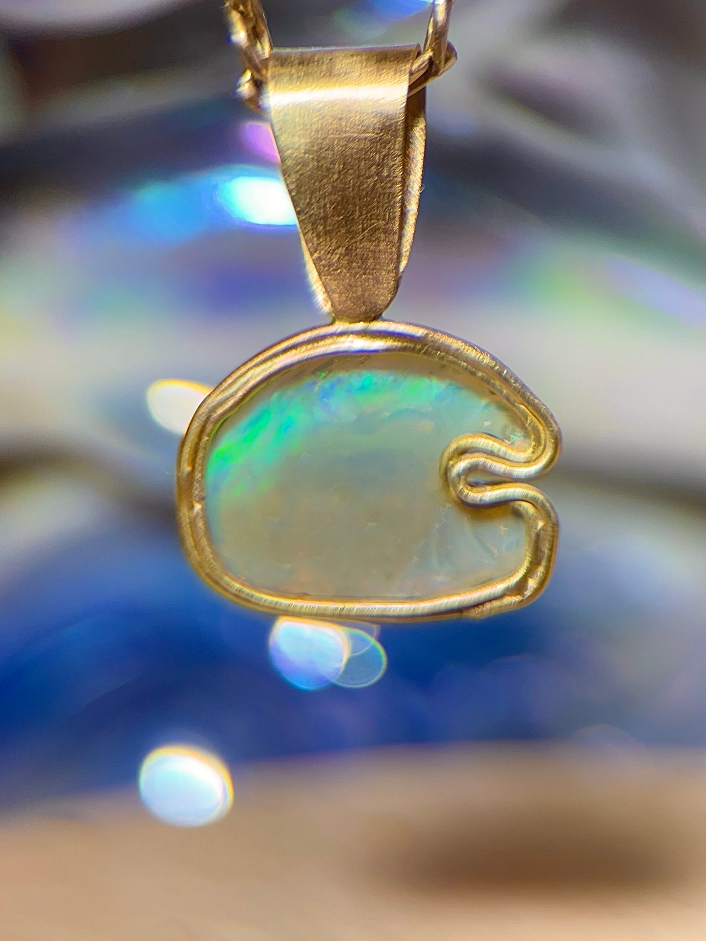 Turquoise Opal Wave Pendant in solid 9ct Gold