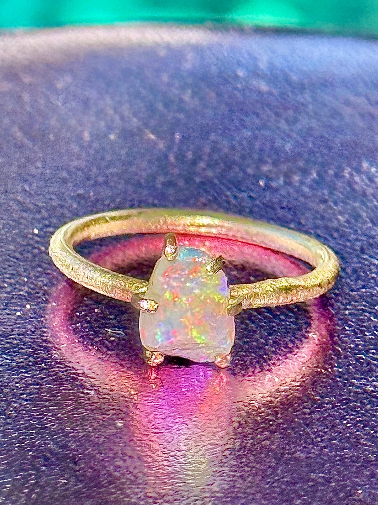 Organic Shaped Rough White Opal Ring Solid Gold