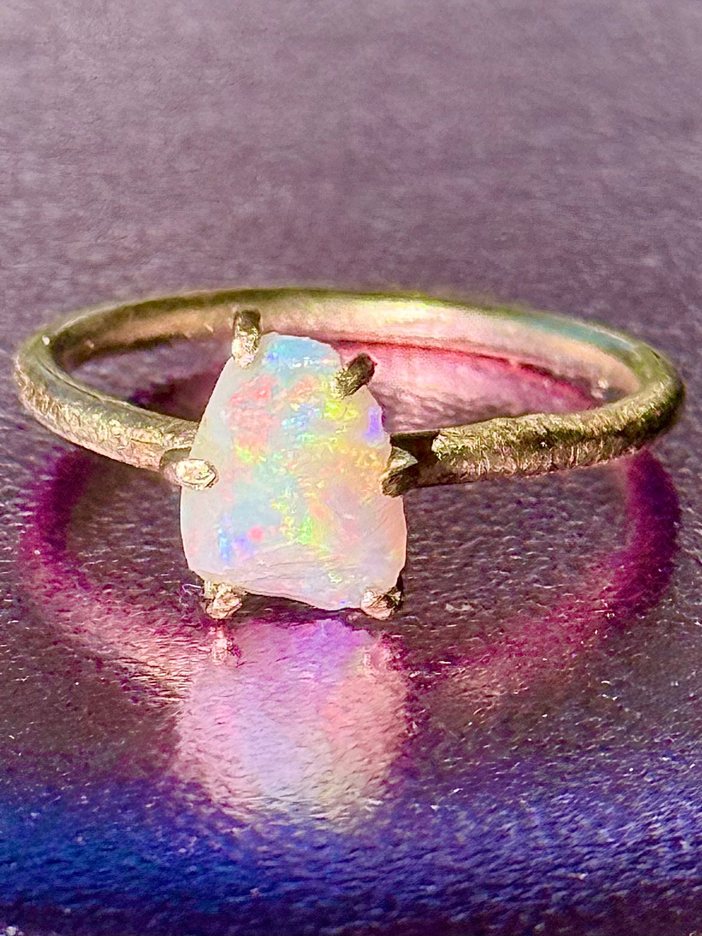 Organic Shaped Rough White Opal Ring Solid Gold