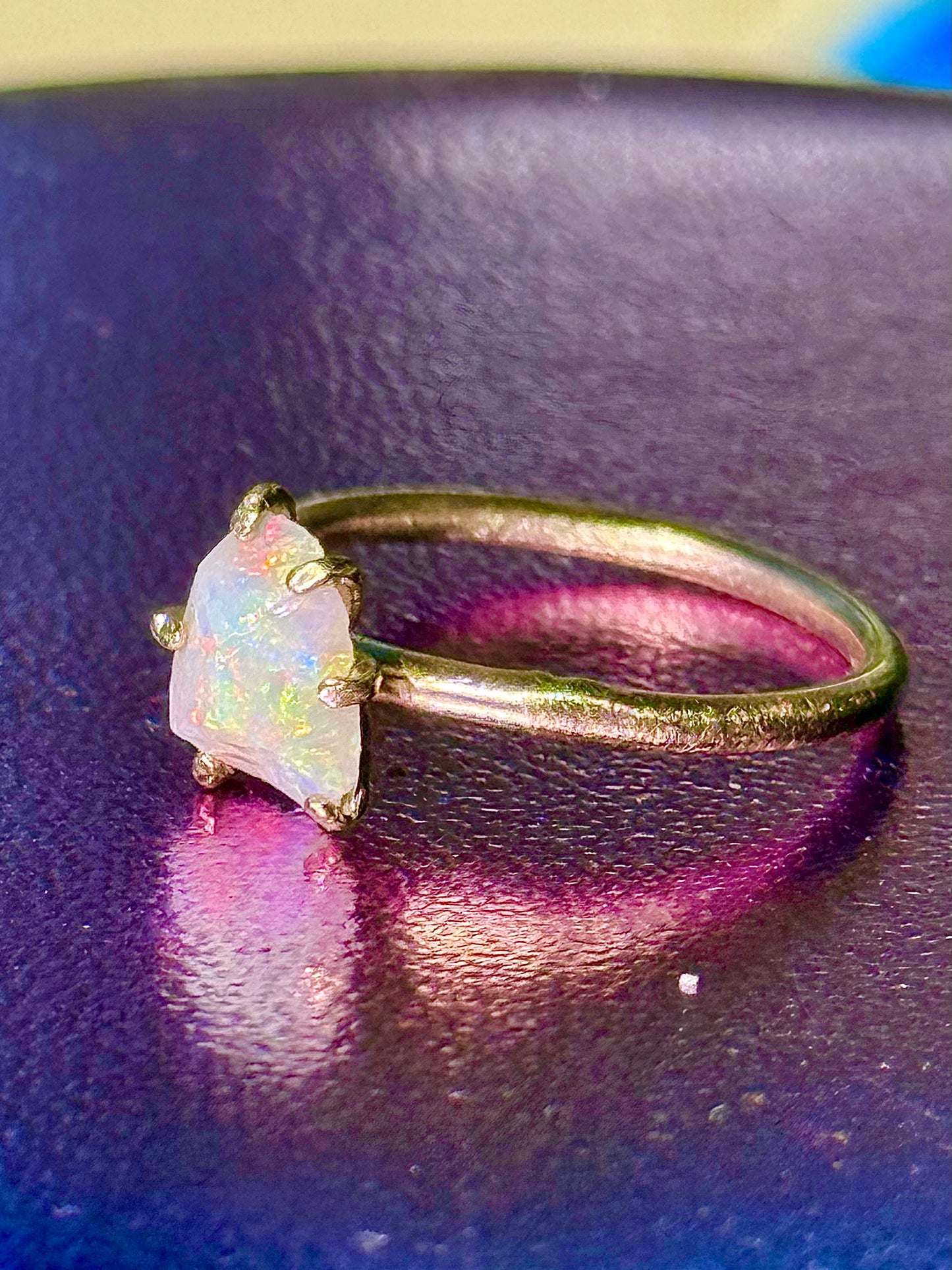 Organic Shaped Rough White Opal Ring Solid Gold