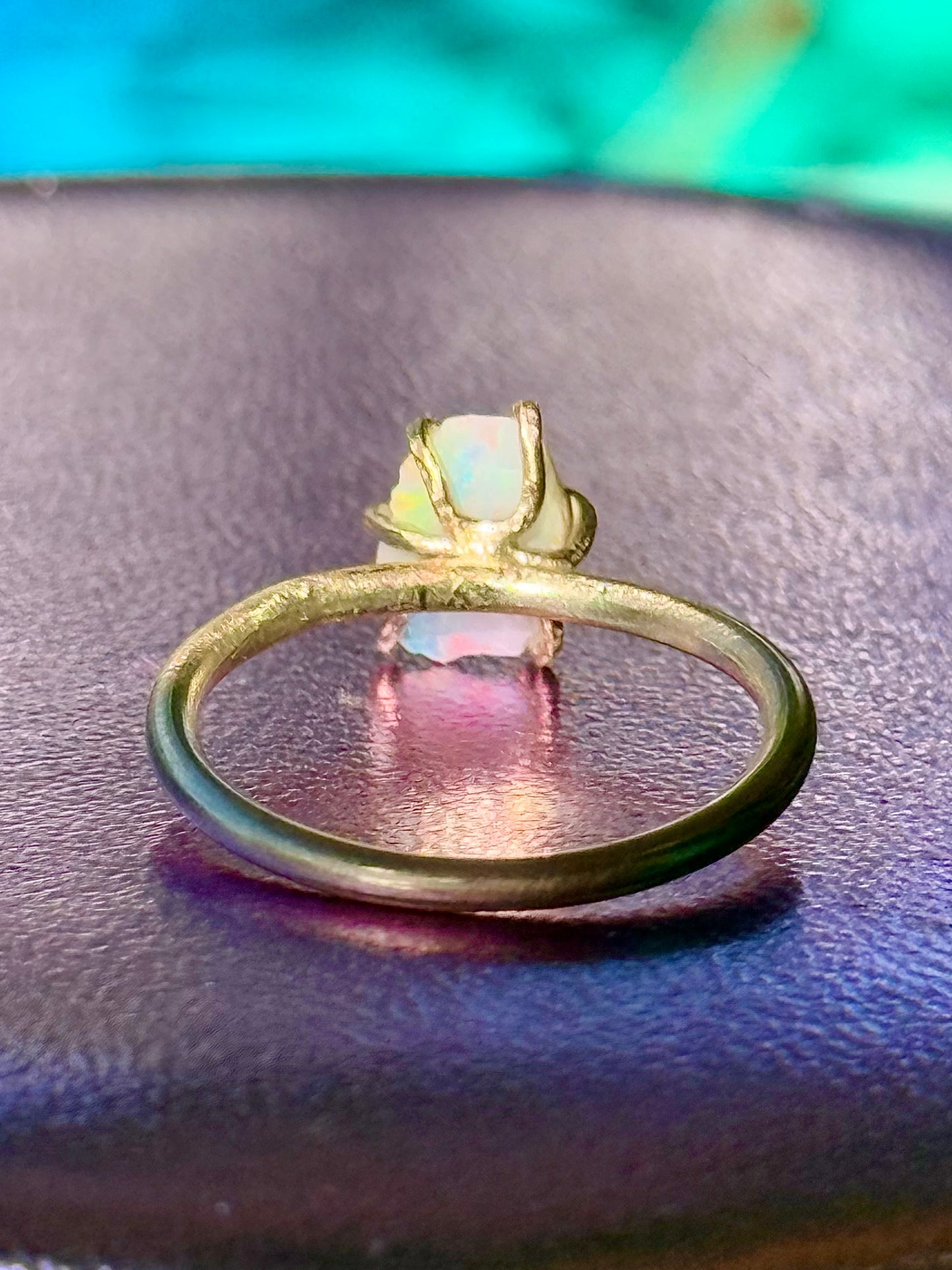 Organic Shaped Rough White Opal Ring Solid Gold