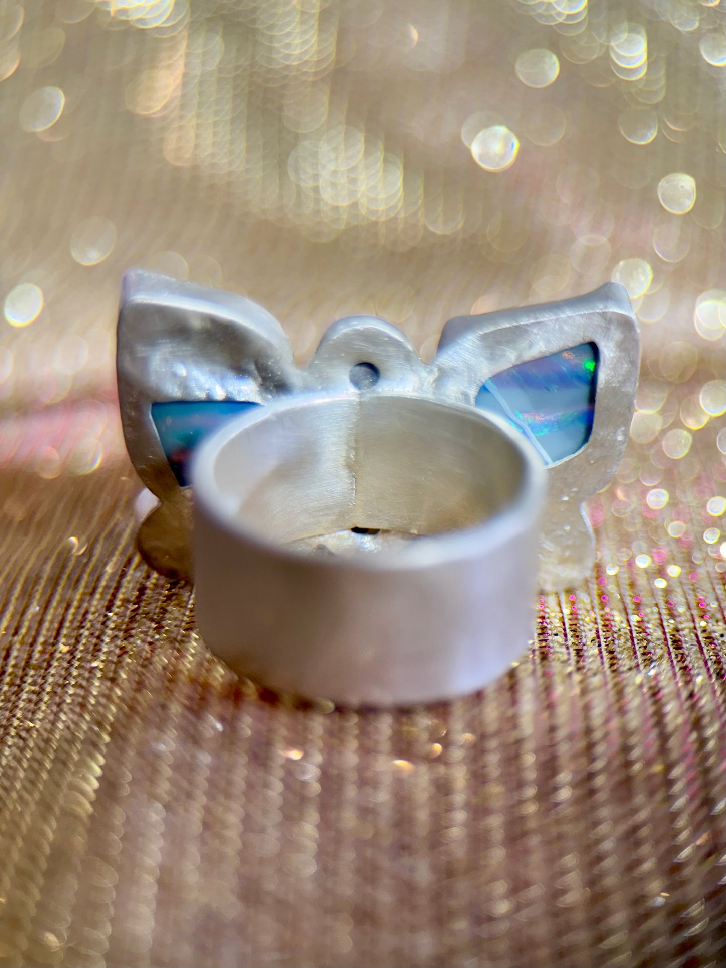 3 Stone Black Opal Butterfly Ring