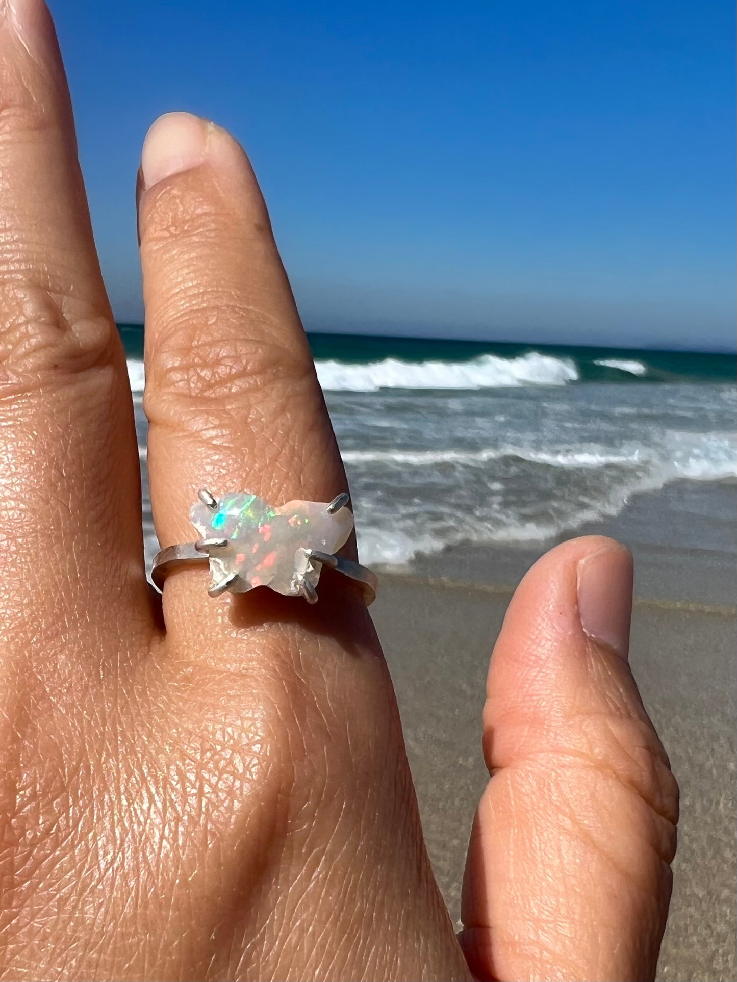 White Opal Butterfly ring