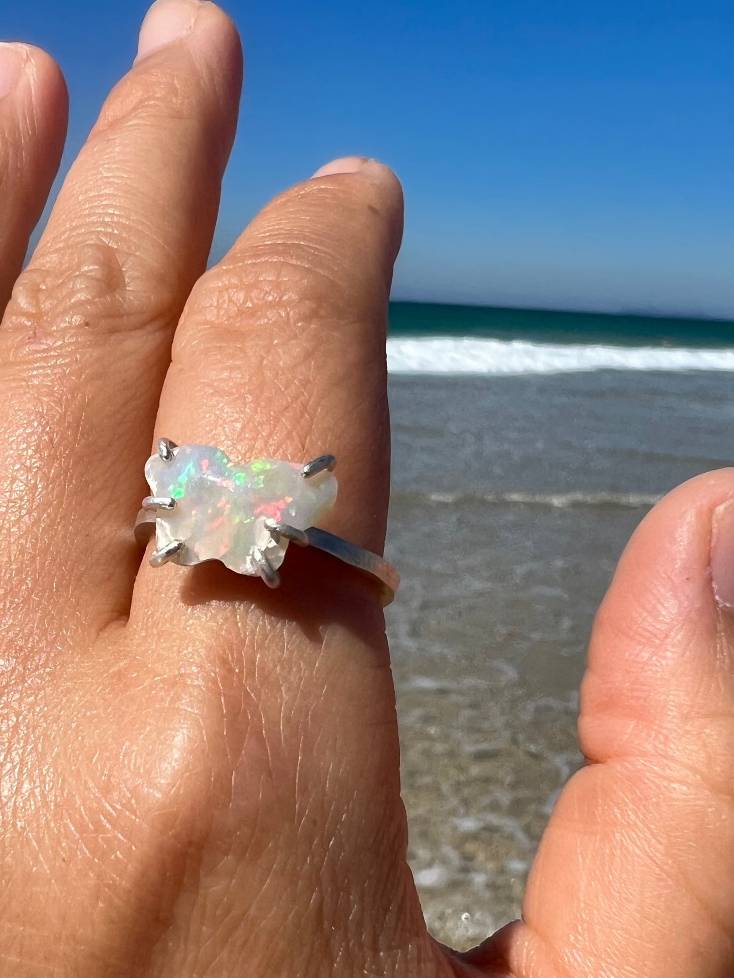 White Opal Butterfly ring