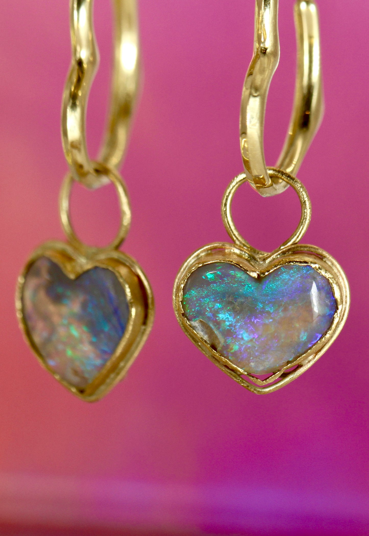 Blue Hearts of the Ocean Opal Charms in solid gold