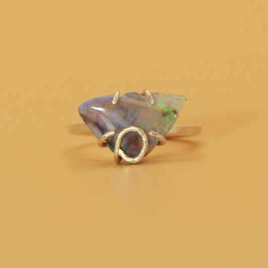 the Koala Opal ring (blue/green/black opal)