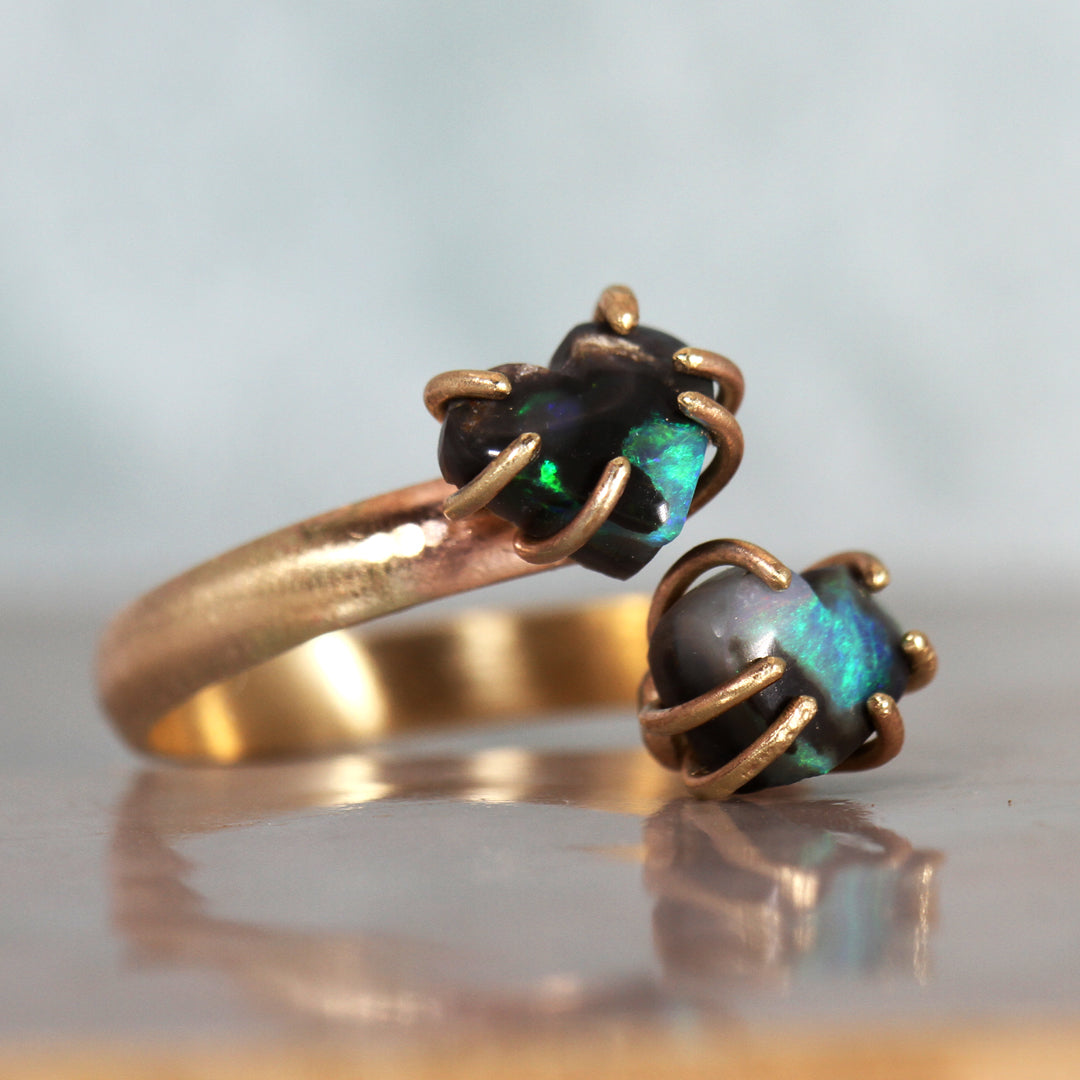 The Medusa Black Opal Hearts ring