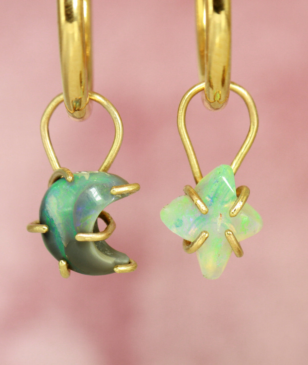 Crescent Moon & North Star (Starbust) Opal earring charms