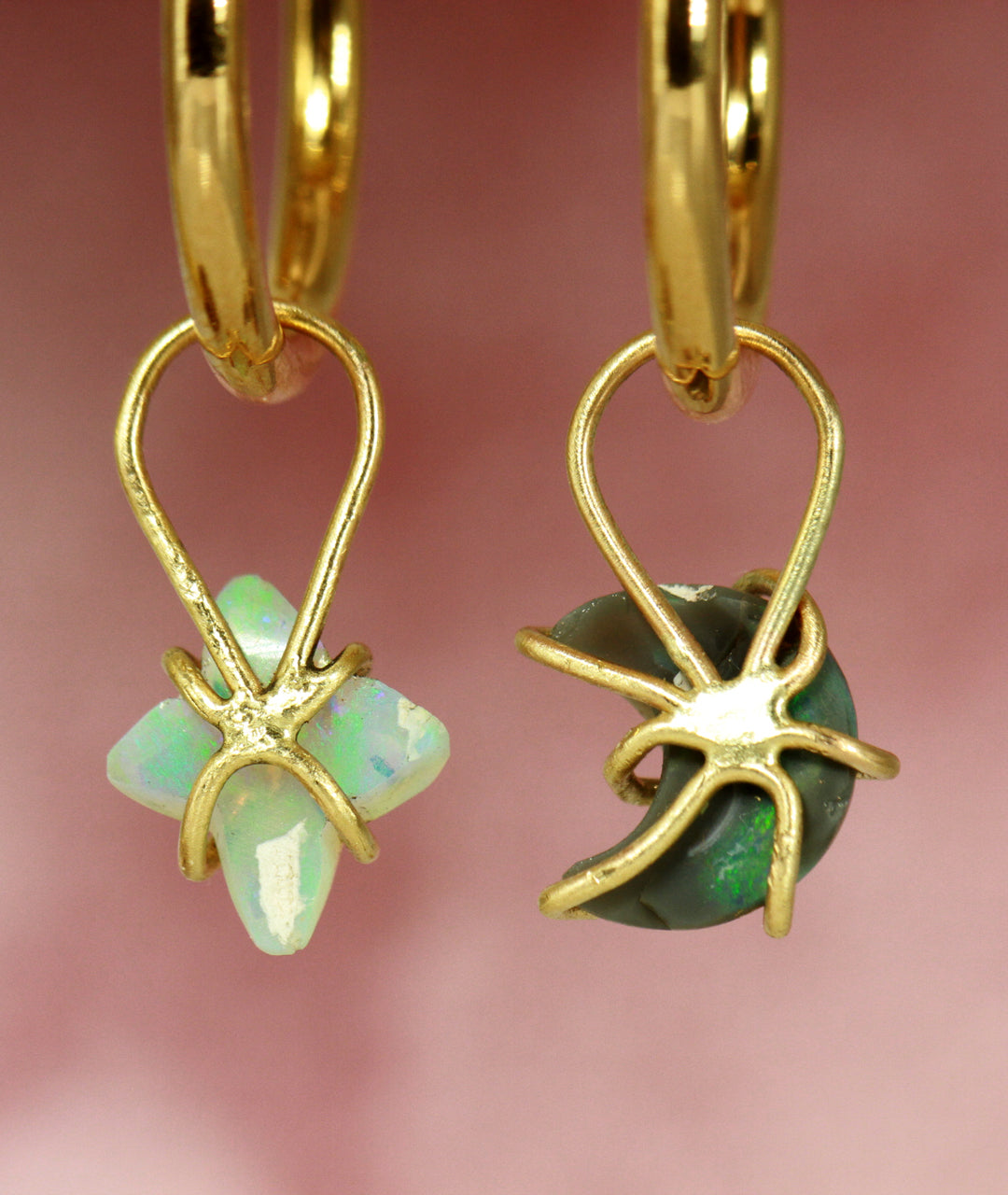 Crescent Moon & North Star (Starbust) Opal earring charms