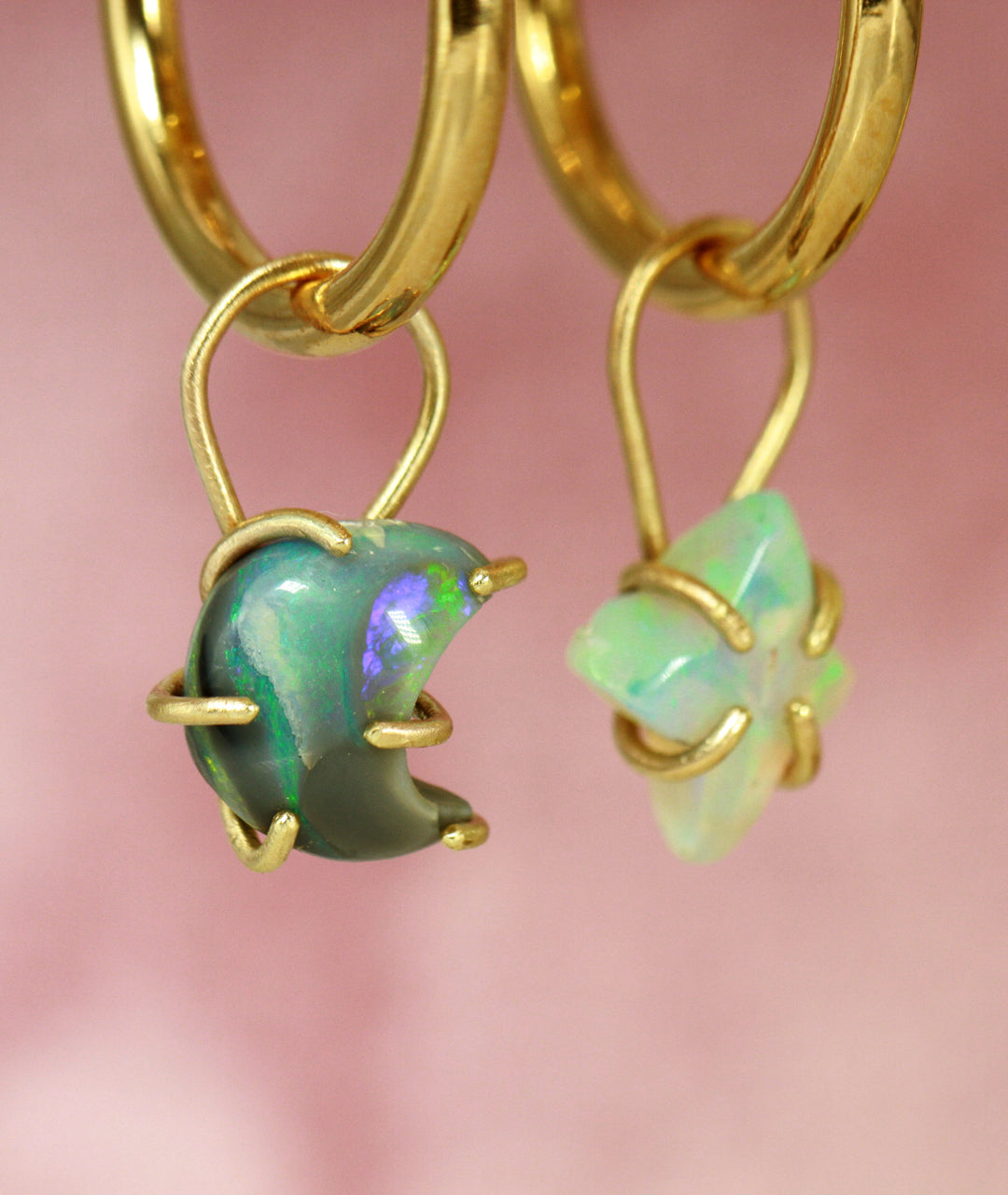 Crescent Moon & North Star (Starbust) Opal earring charms