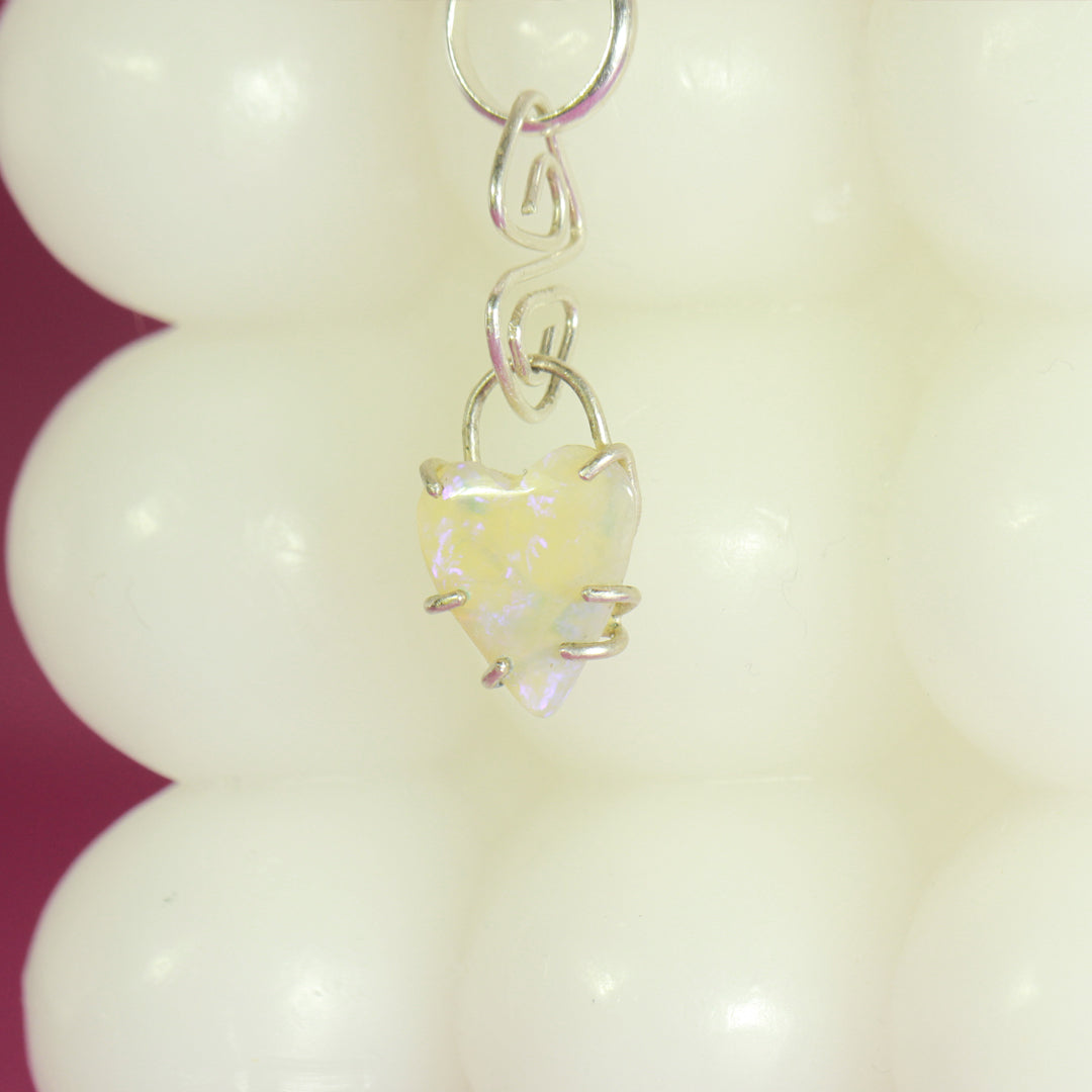 Love You Long Time heart crystal opal charm