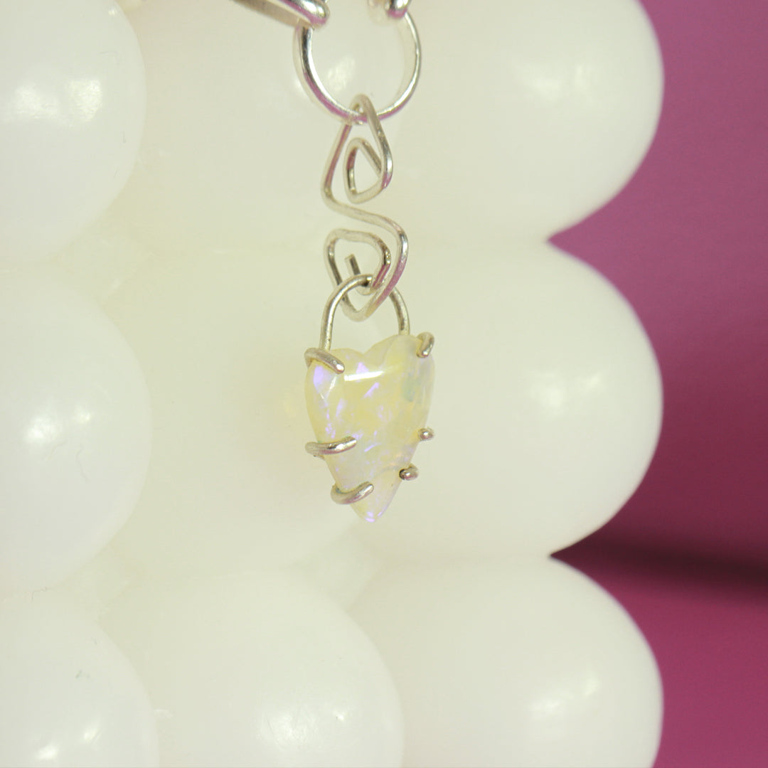 Love You Long Time heart crystal opal charm