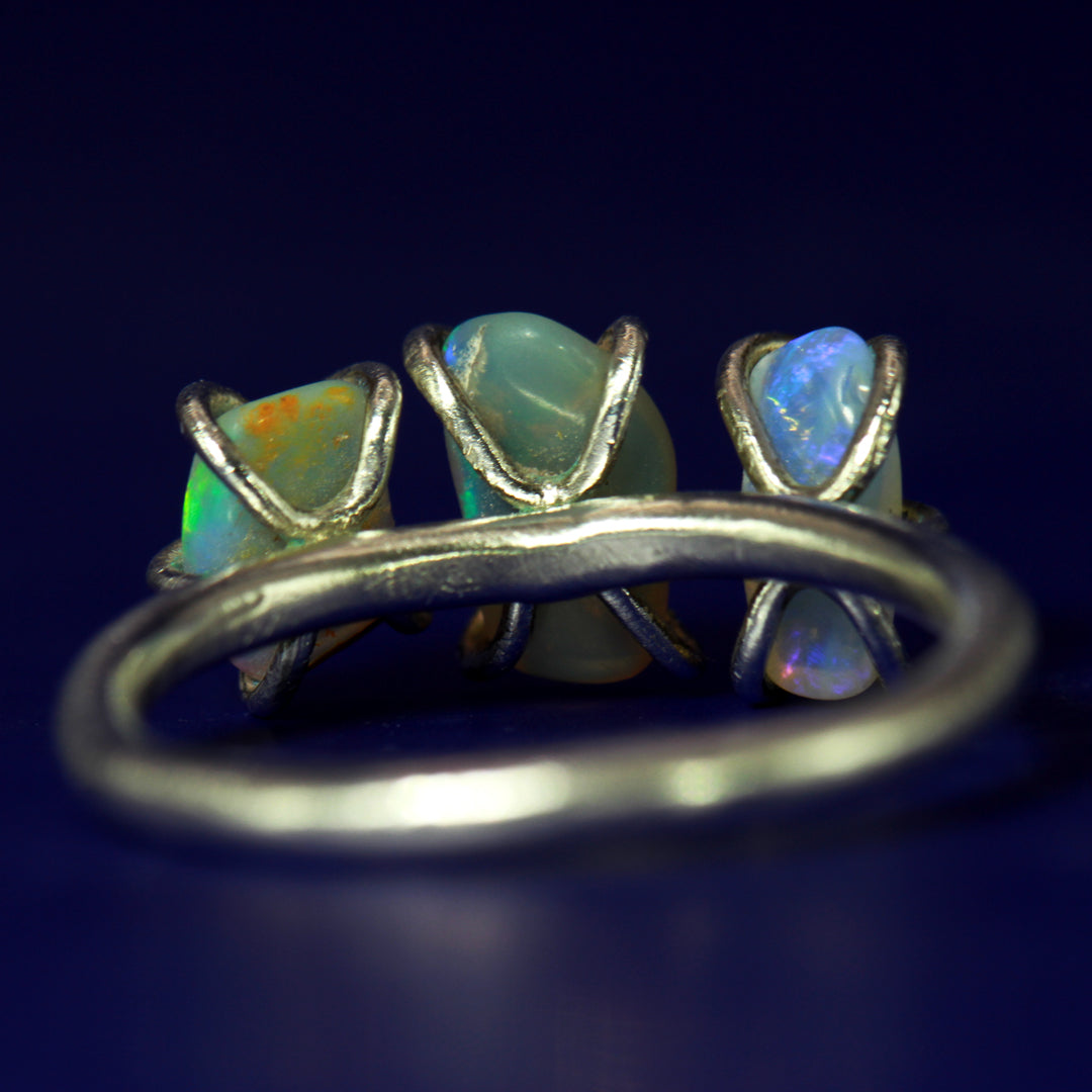 The Trifecta Electric Blue Green opal ring